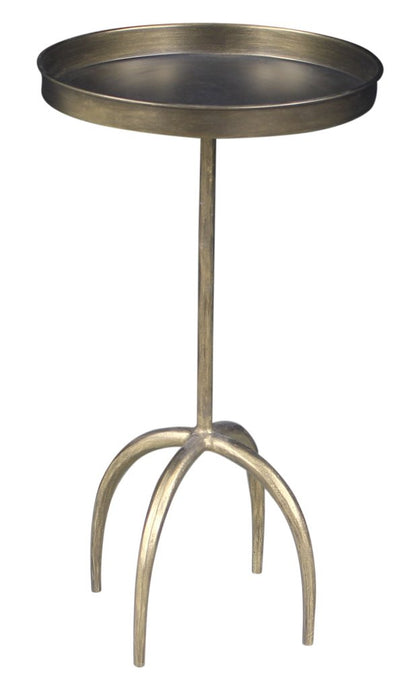 23" Brass Distressed Iron Round Pedestal Tray Top End Table HomeRoots