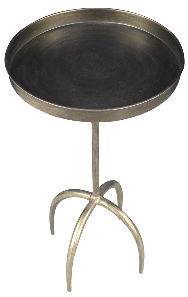 23" Brass Distressed Iron Round Pedestal Tray Top End Table HomeRoots