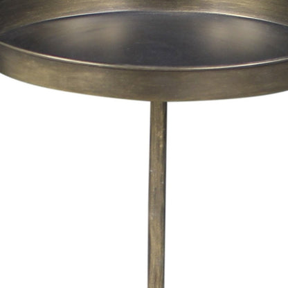 23" Brass Distressed Iron Round Pedestal Tray Top End Table HomeRoots