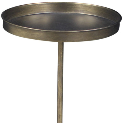 23" Brass Distressed Iron Round Pedestal Tray Top End Table HomeRoots
