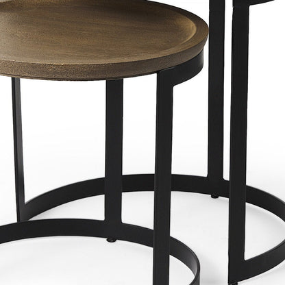 Set of Two Brown and Black Solid Wood and Iron Round Nested Tables HomeRoots