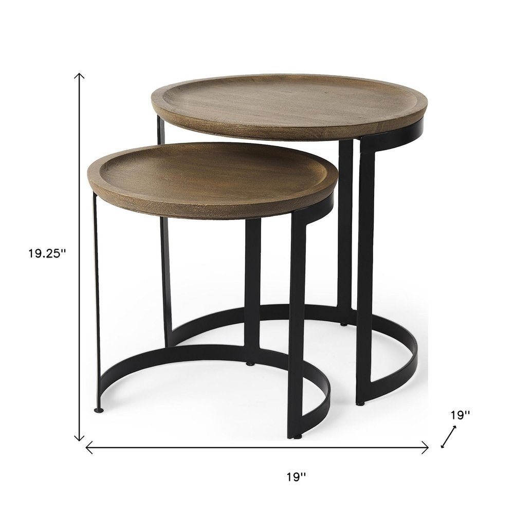 Set of Two Brown and Black Solid Wood and Iron Round Nested Tables HomeRoots