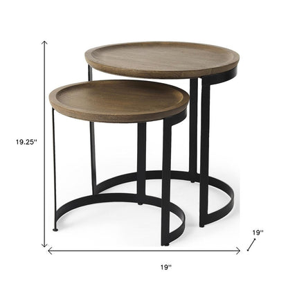Set of Two Brown and Black Solid Wood and Iron Round Nested Tables HomeRoots