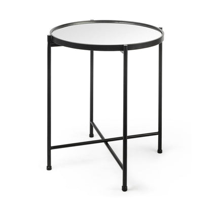 24" Silver and Black Mirrored Glass and Iron Round End Table HomeRoots