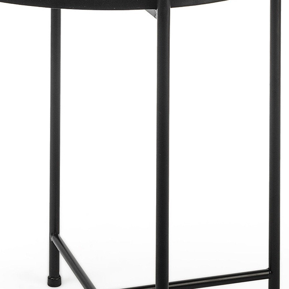 24" Silver and Black Mirrored Glass and Iron Round End Table — view 2