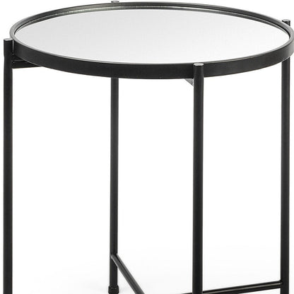 24" Silver and Black Mirrored Glass and Iron Round End Table HomeRoots