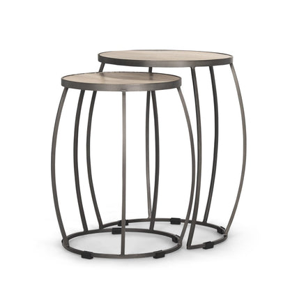 Set of Two Natural and Silver Solid Wood and Iron Round Frame Nested Tables HomeRoots