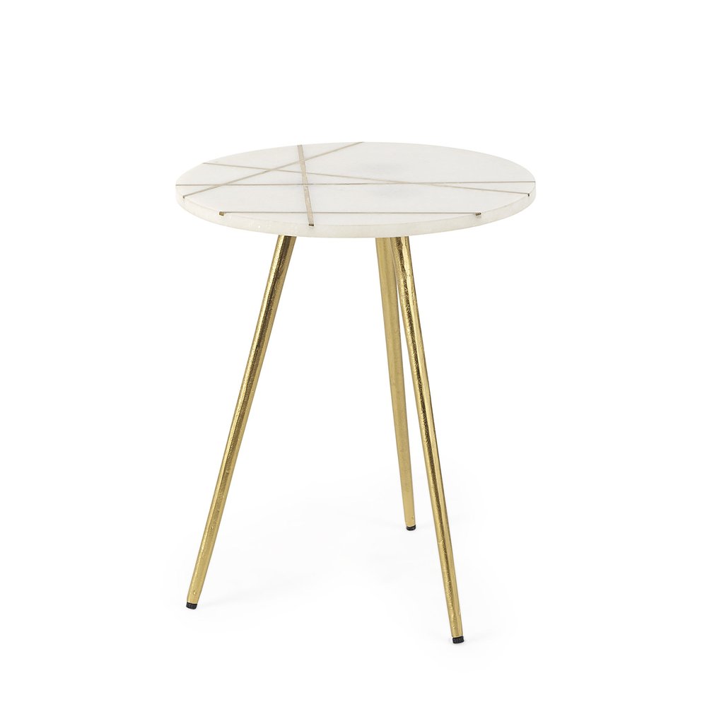 16" White and Gold Stone and Metal Tray Table HomeRoots