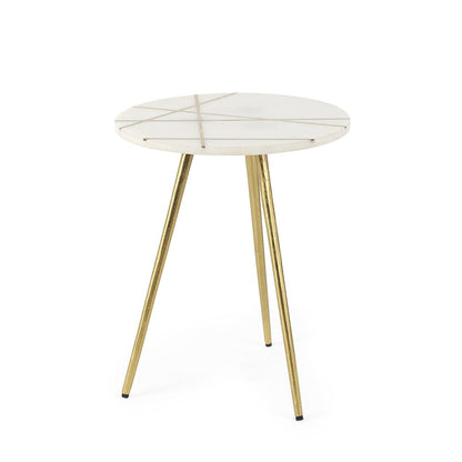 16" White and Gold Stone and Metal Tray Table HomeRoots