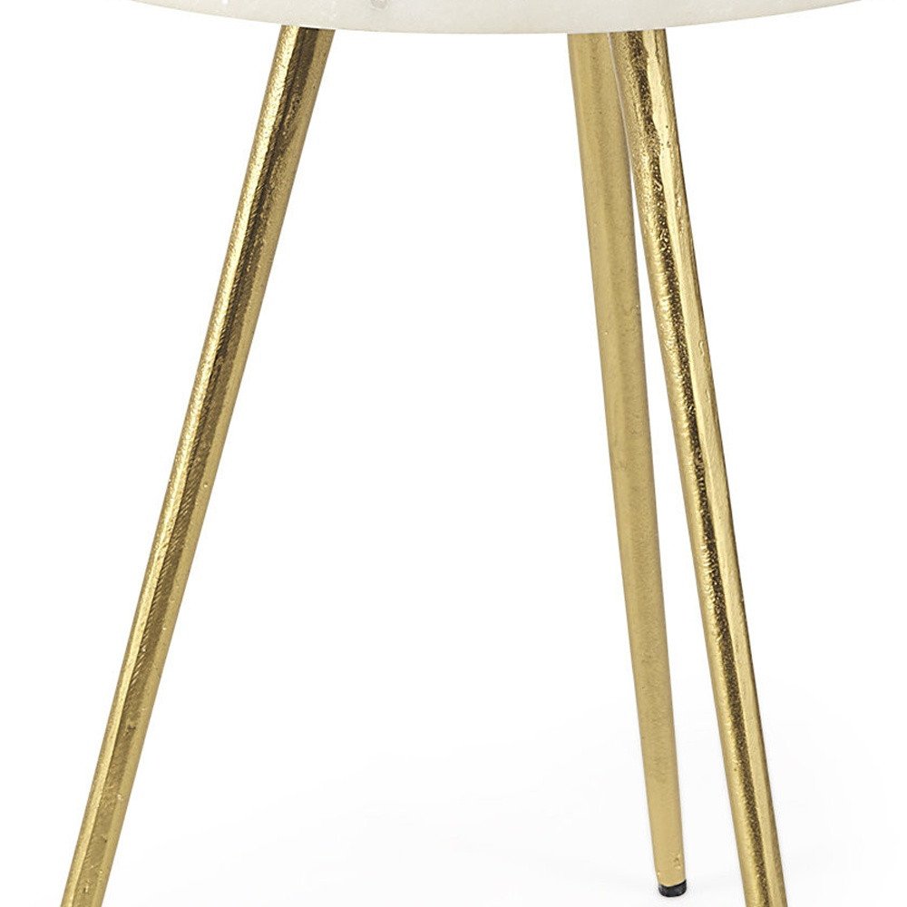 16" White and Gold Stone and Metal Tray Table HomeRoots