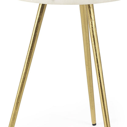 16" White and Gold Stone and Metal Tray Table HomeRoots