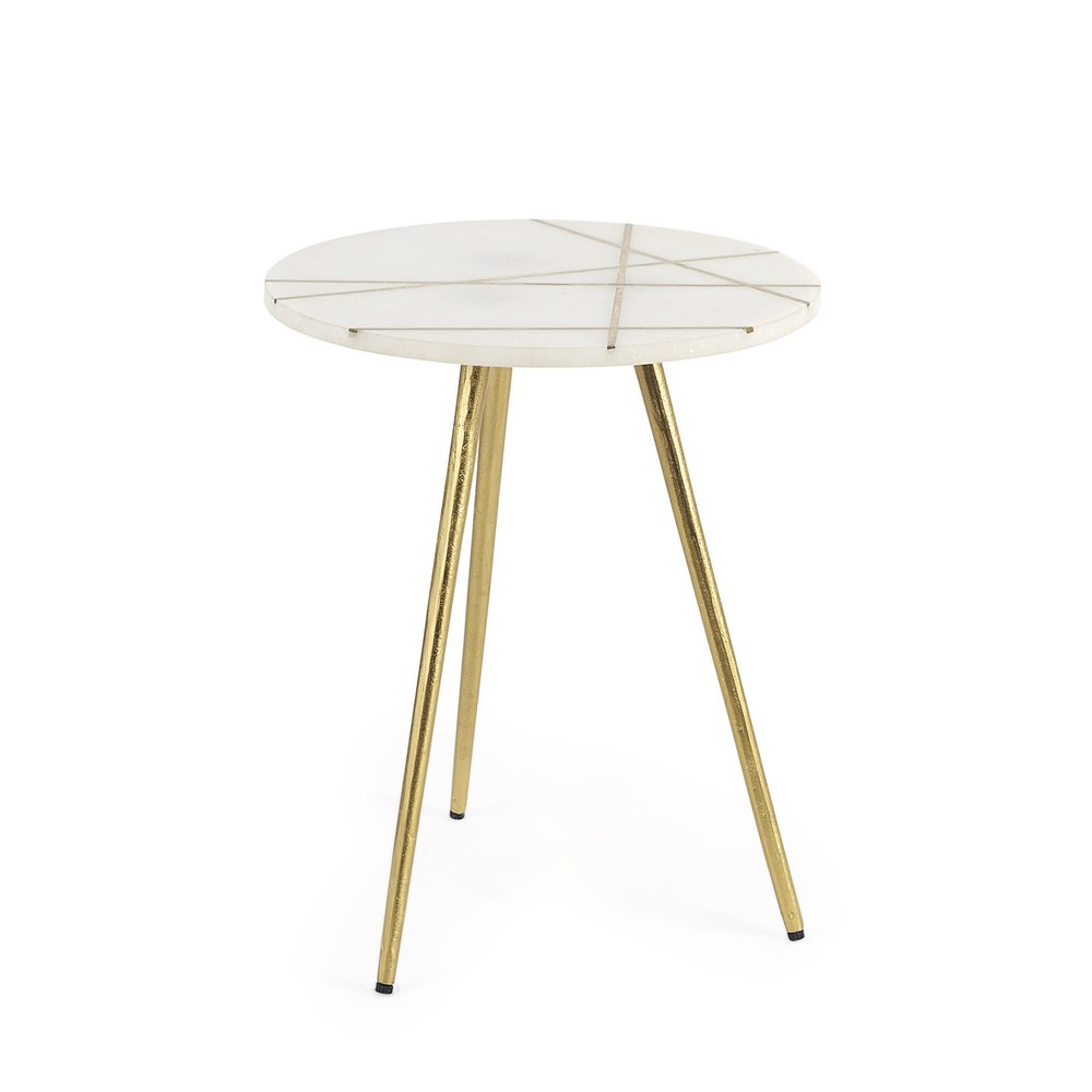 16" White and Gold Stone and Metal Tray Table — view 4