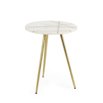 16" White and Gold Stone and Metal Tray Table HomeRoots