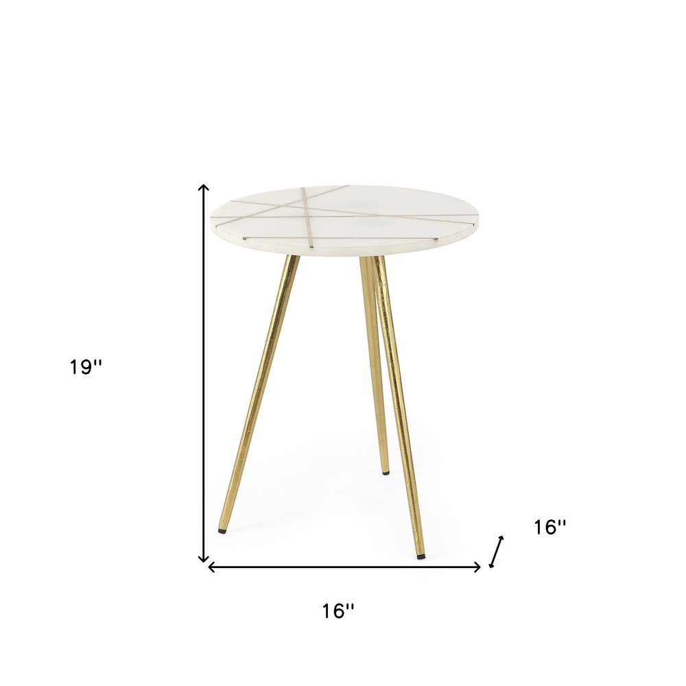 16" White and Gold Stone and Metal Tray Table HomeRoots