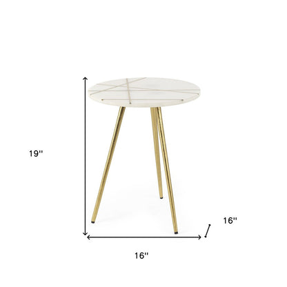 16" White and Gold Stone and Metal Tray Table HomeRoots