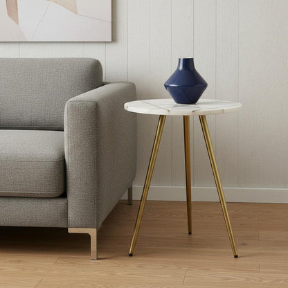 16" White and Gold Stone and Metal Tray Table HomeRoots