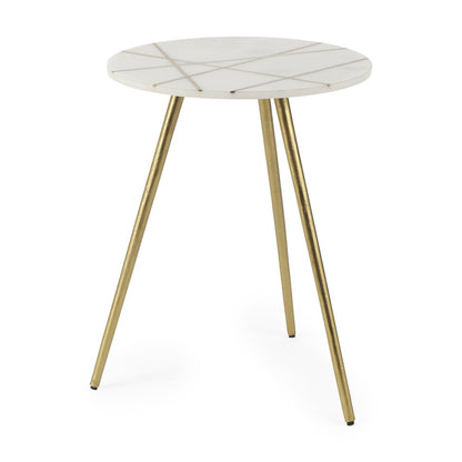 18" White and Gold Stone and Metal Tray Table HomeRoots