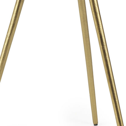 18" White and Gold Stone and Metal Tray Table HomeRoots