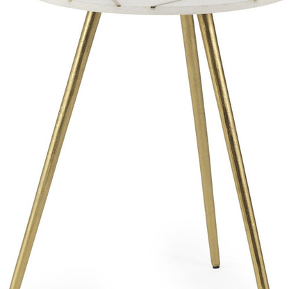 18" White and Gold Stone and Metal Tray Table HomeRoots