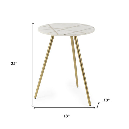 18" White and Gold Stone and Metal Tray Table HomeRoots
