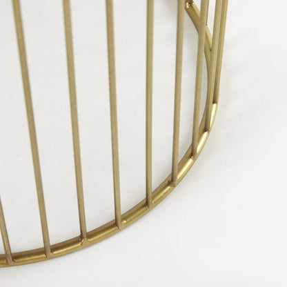Set of Two Clear and Gold Tempered Glass and Metal Wire Round Drum End Tables HomeRoots