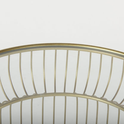 Set of Two Clear and Gold Tempered Glass and Metal Wire Round Drum End Tables HomeRoots
