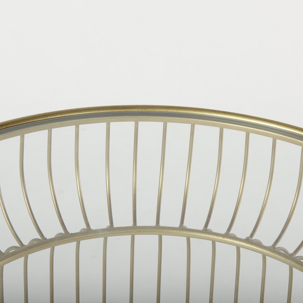 Set of Two Clear and Gold Tempered Glass and Metal Wire Round Drum End Tables HomeRoots