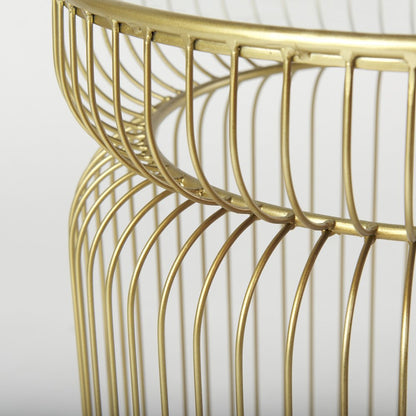 Set of Two Clear and Gold Tempered Glass and Metal Wire Round Drum End Tables HomeRoots