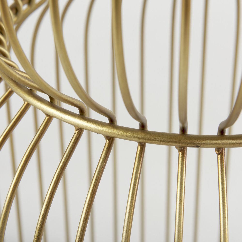 Set of Two Clear and Gold Tempered Glass and Metal Wire Round Drum End Tables HomeRoots