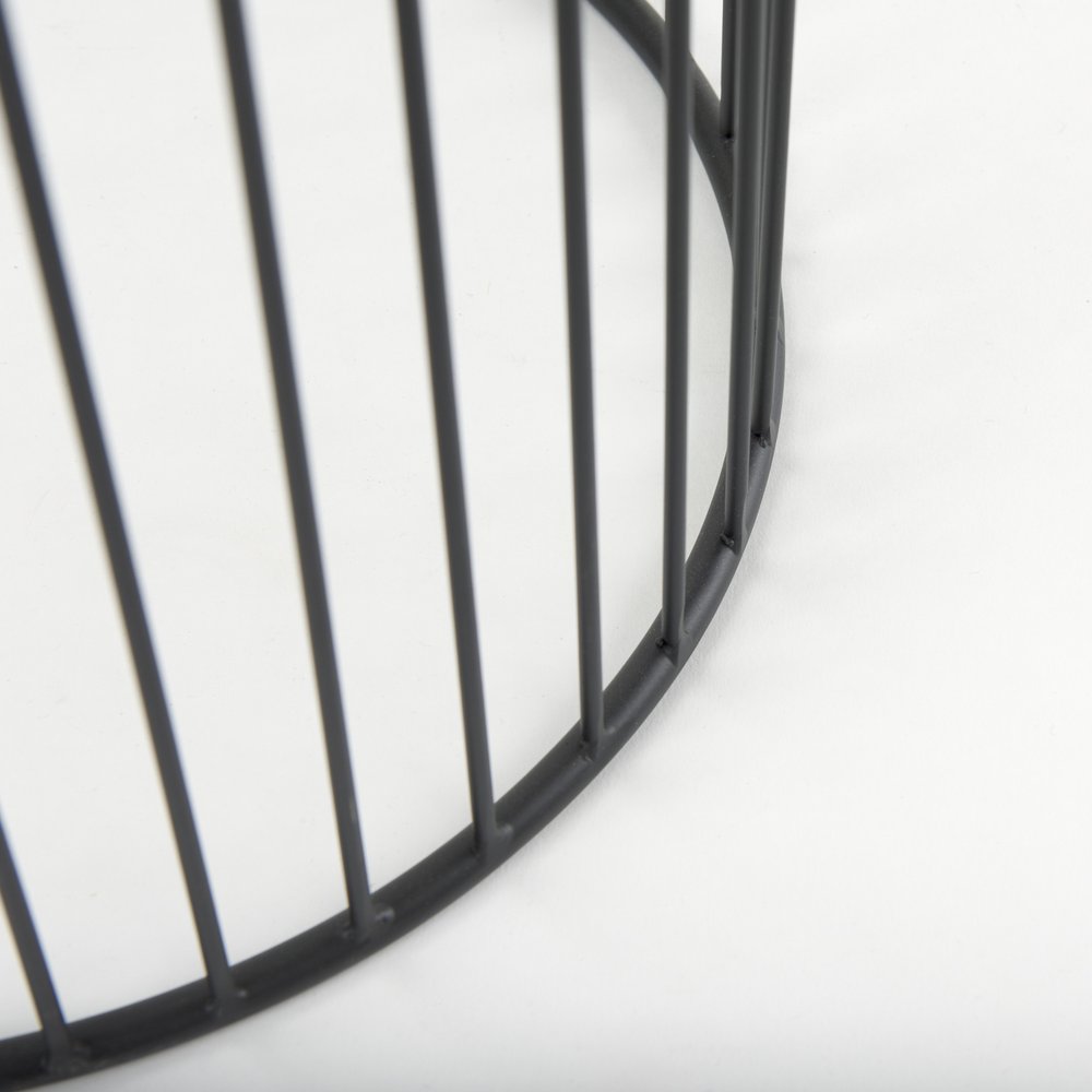 Set of Two Clear and Black Tempered Glass and Metal Wire Round Drum End Tables HomeRoots