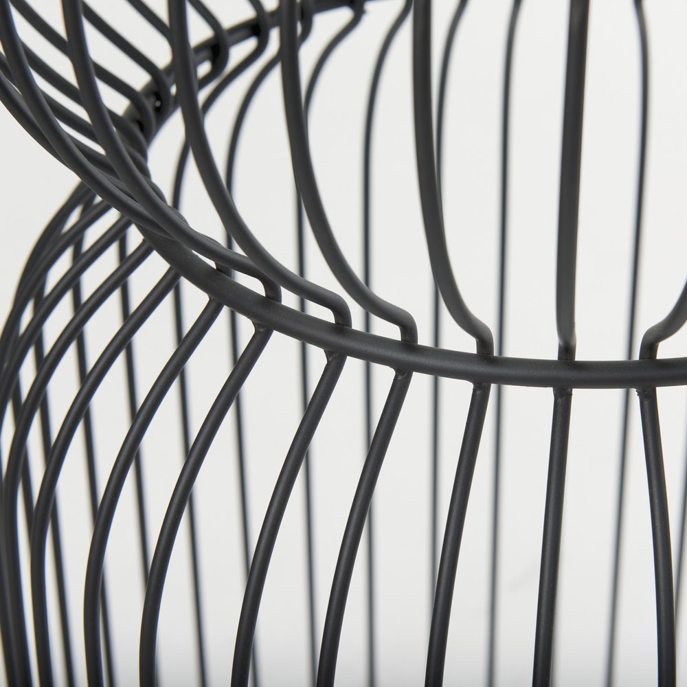 Set of Two Clear and Black Tempered Glass and Metal Wire Round Drum End Tables HomeRoots