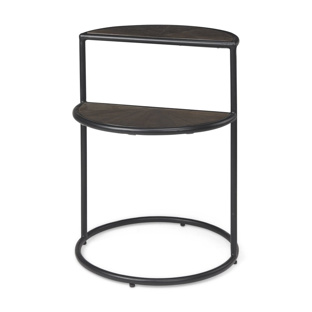 19" Espresso and Black Solid Wood and Metal Tray Table — view 2