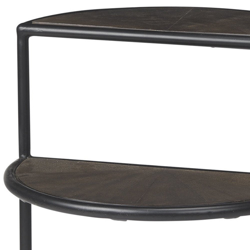 19" Espresso and Black Solid Wood and Metal Tray Table — view 6