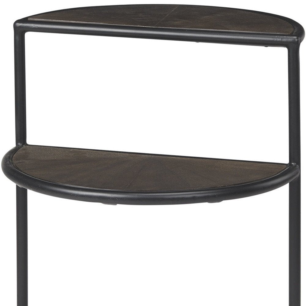 19" Espresso and Black Solid Wood and Metal Tray Table HomeRoots