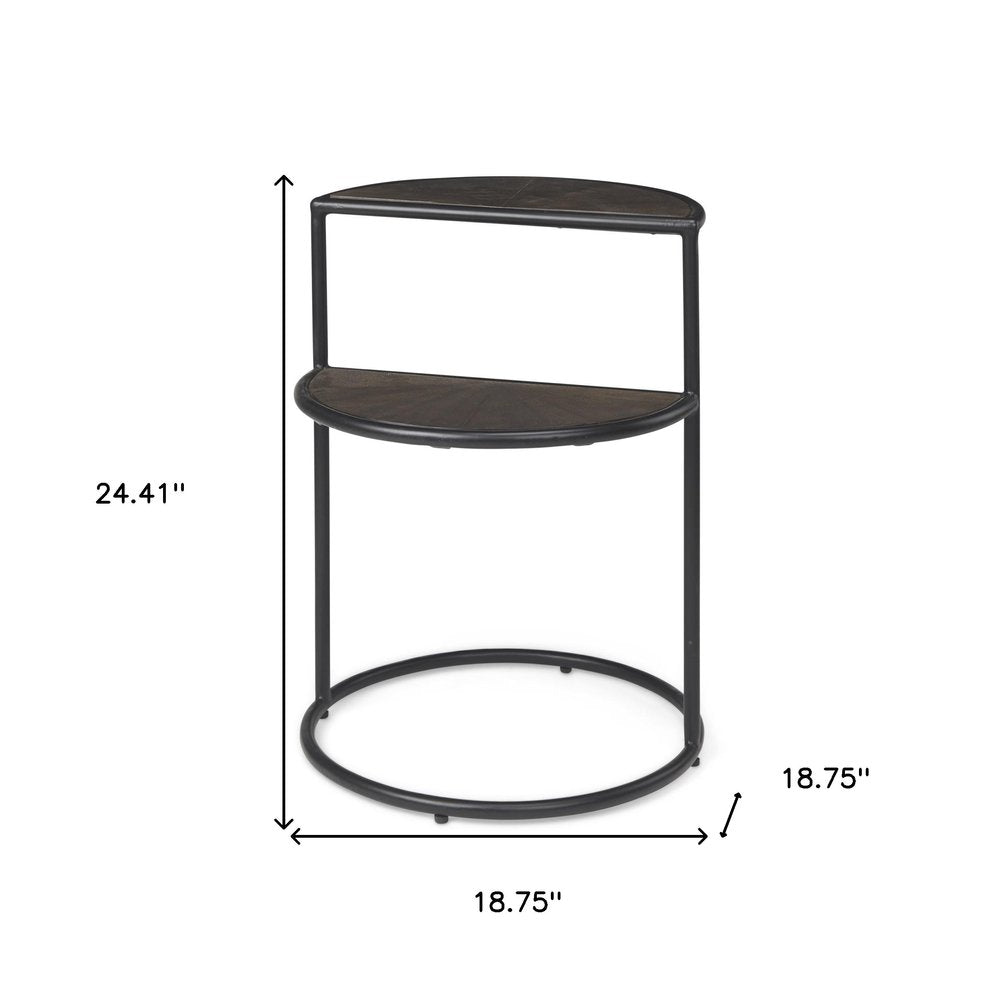 19" Espresso and Black Solid Wood and Metal Tray Table — view 7