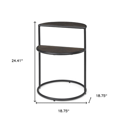 19" Espresso and Black Solid Wood and Metal Tray Table HomeRoots