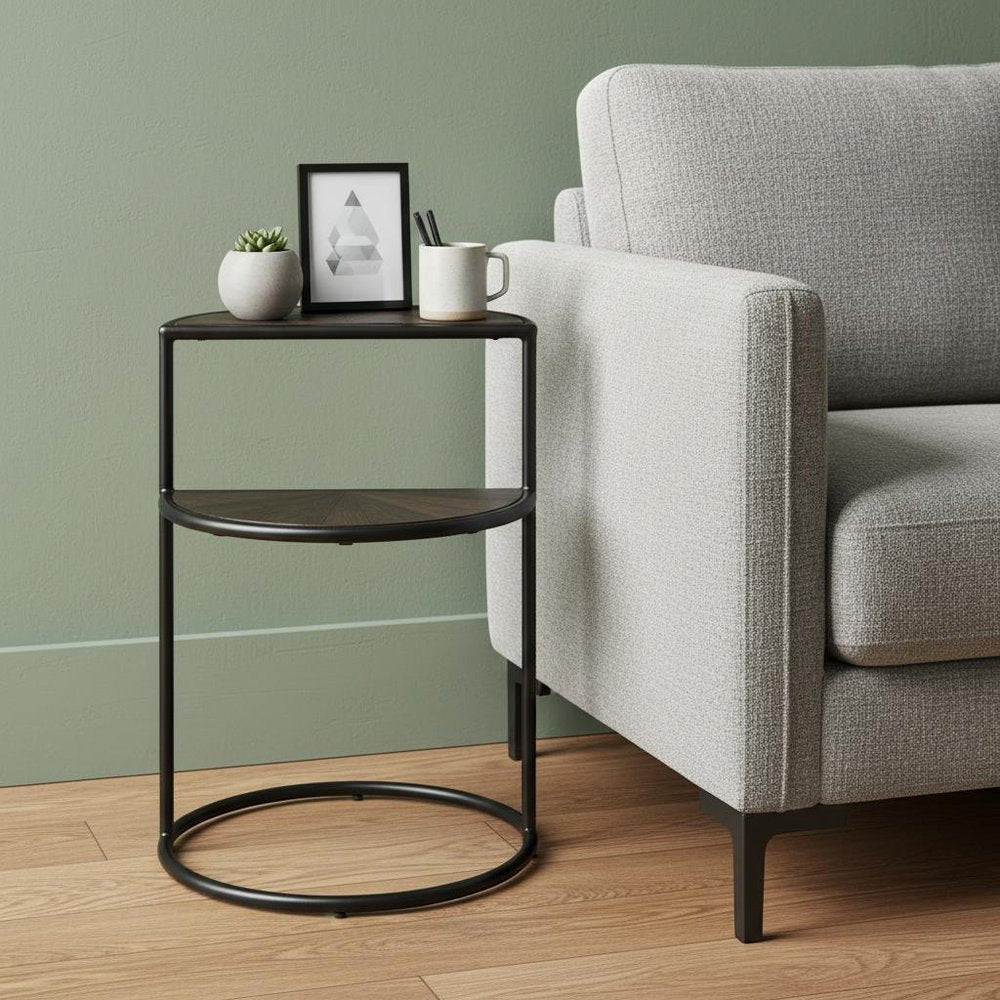 19" Espresso and Black Solid Wood and Metal Tray Table — view 1