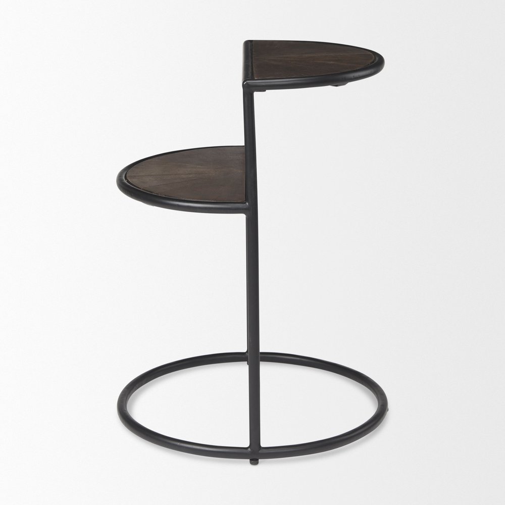 19" Espresso and Black Solid Wood and Metal Tray Table — view 5
