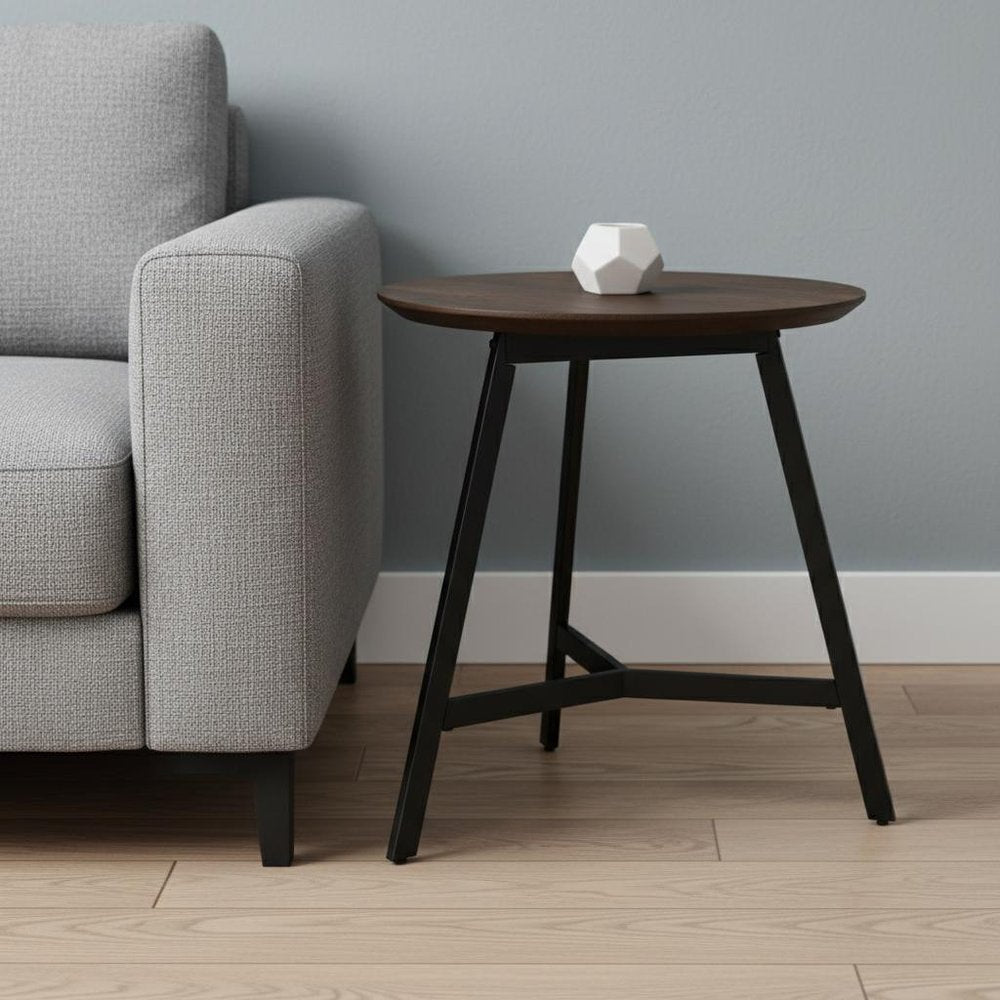 23" Espresso and Black Solid Wood and Metal Tray Table — view 1
