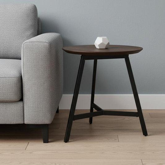 23" Espresso and Black Solid Wood and Metal Tray Table
