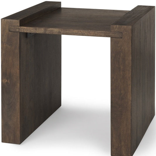 22" Dark Brown Distressed Solid Wood Frame End Table