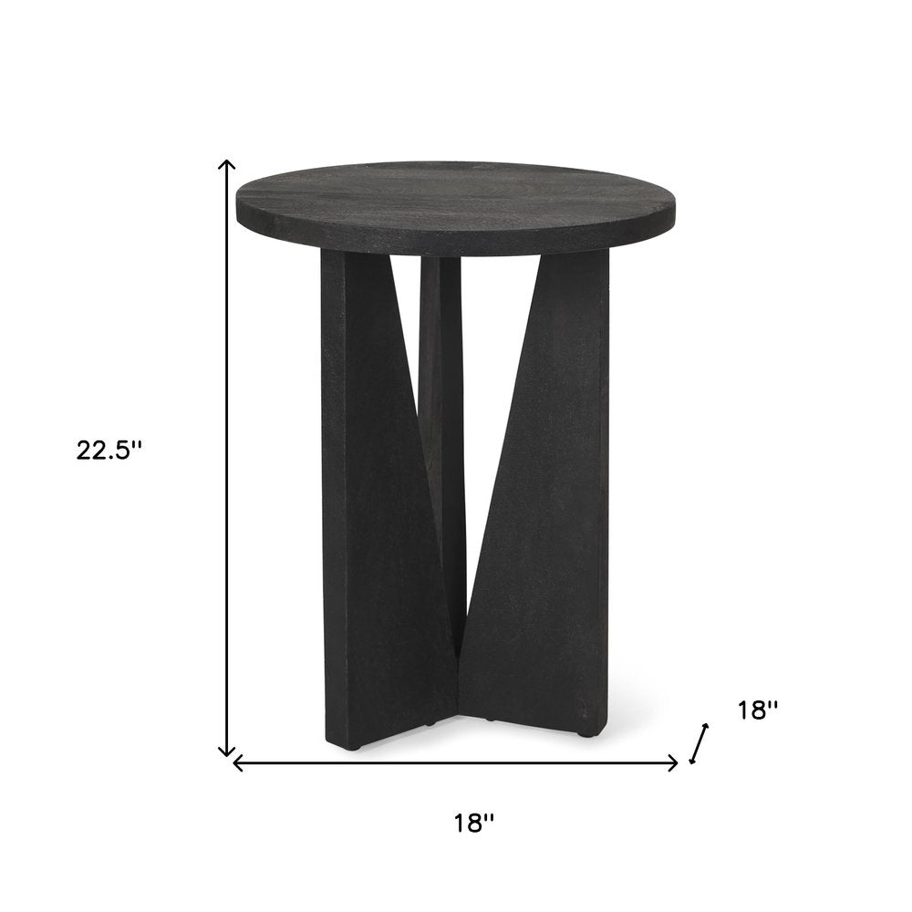 23" Black Distressed Solid Wood Round End Table — view 4