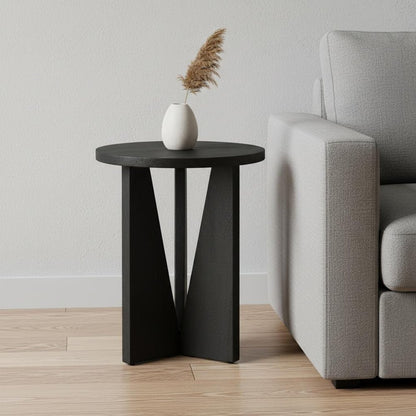 23" Black Distressed Solid Wood Round End Table