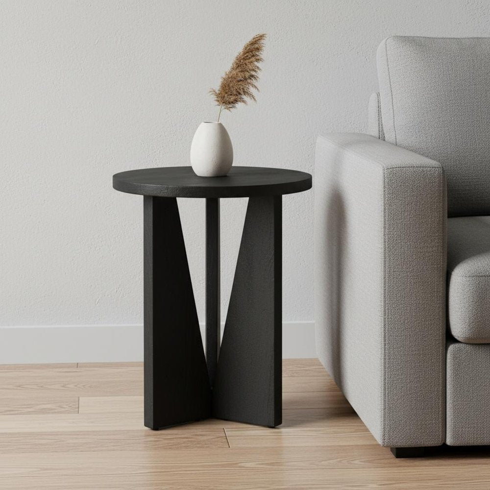 18" Black Solid Wood and Wood Tray Table HomeRoots