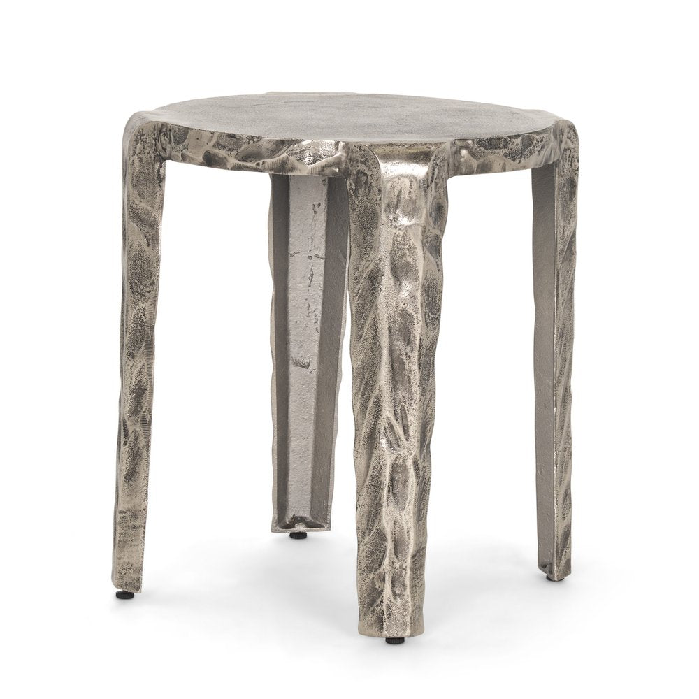 21" Silver Distressed Aluminum Round End Table HomeRoots