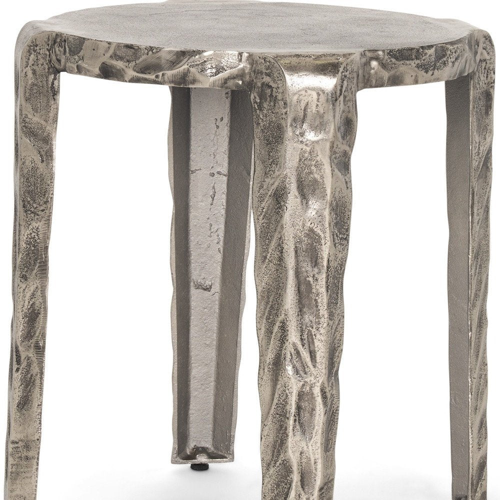 21" Silver Distressed Aluminum Round End Table HomeRoots