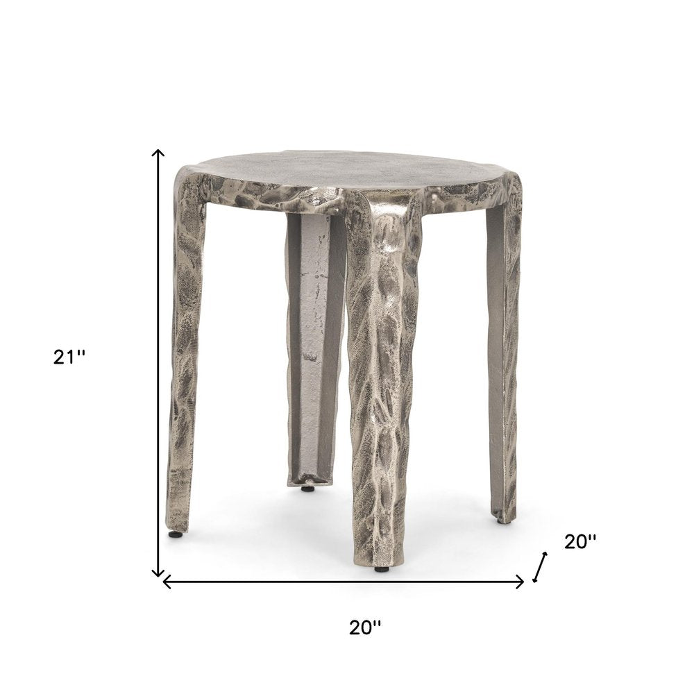 21" Silver Distressed Aluminum Round End Table — view 4