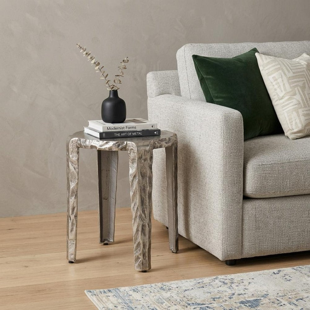 21" Silver Distressed Aluminum Round End Table — view 1