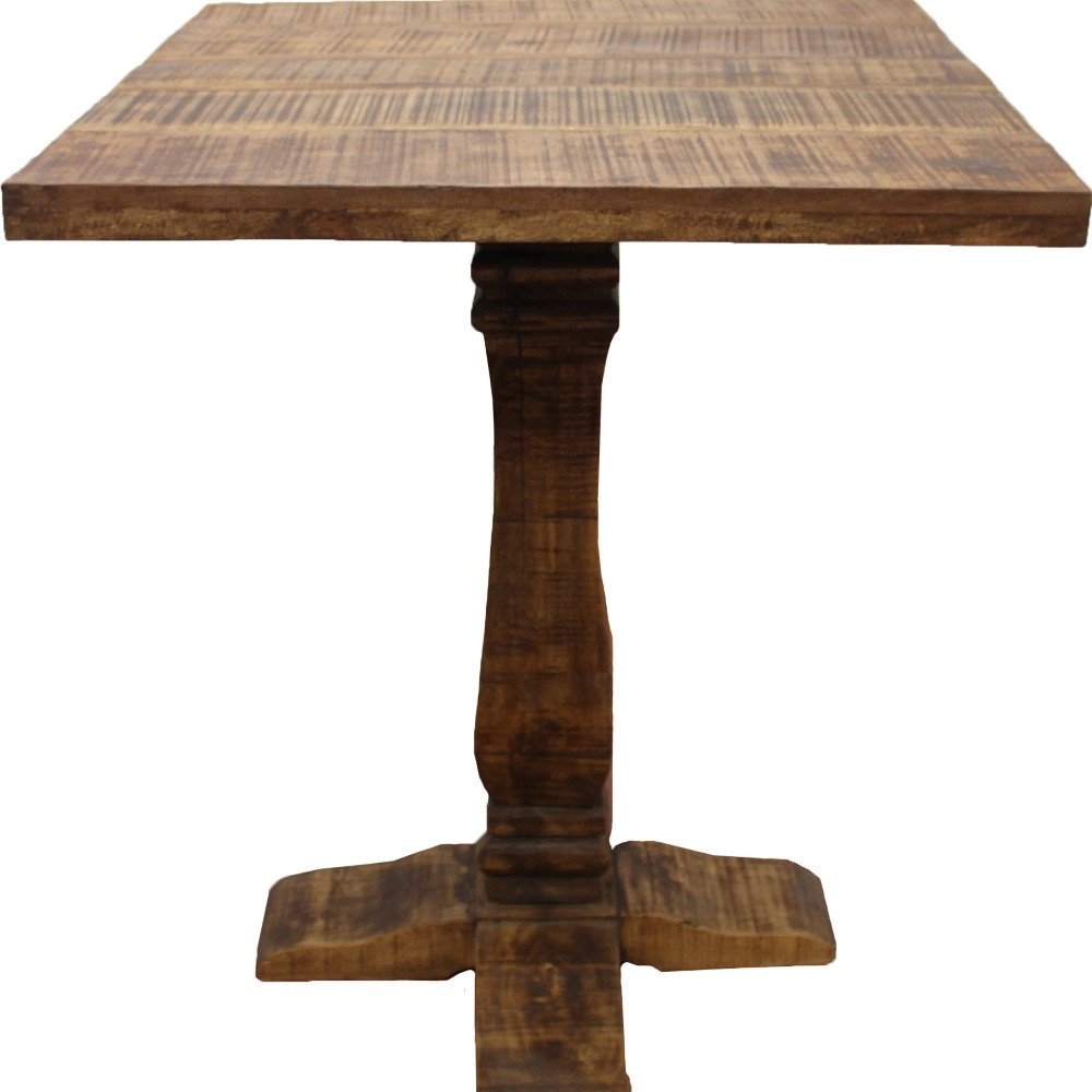 36" Brown Solid Wood Square Pedestal Bar Table HomeRoots