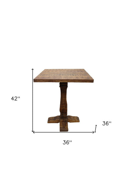 36" Brown Solid Wood Square Pedestal Bar Table HomeRoots